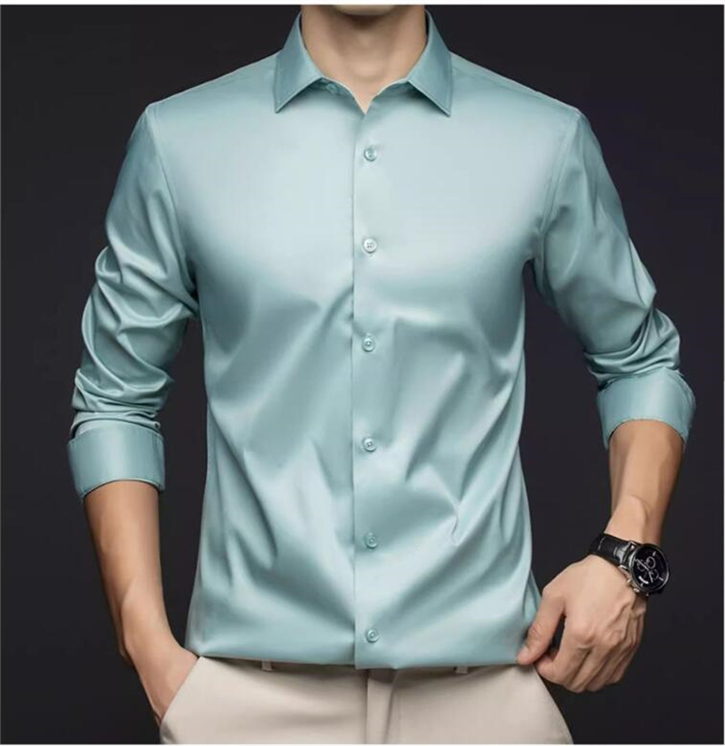 Men Long Sleeve Professional S - Mens Satin Silk Dress Shirt 评论和价格