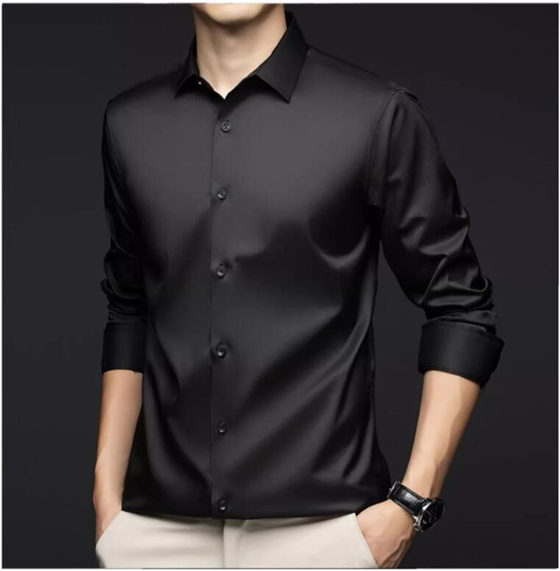 Men Long Sleeve Professional S - Mens Satin Silk Dress Shirt 评论和价格