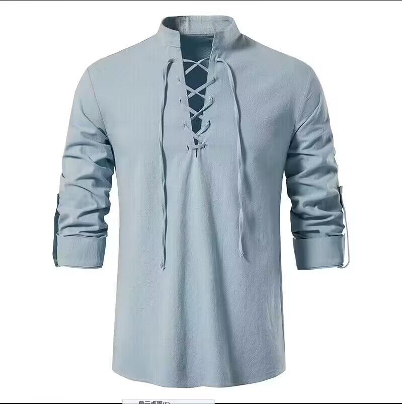 Mens Pirate Shirt Viking Retro - Medieval Gothic Lace Up Pirate Shirt 评论和价格