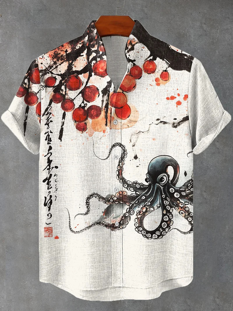 Summer Men's Linen Floral Retr - Vintage Hawaiian Floral Shirt 评论和价格