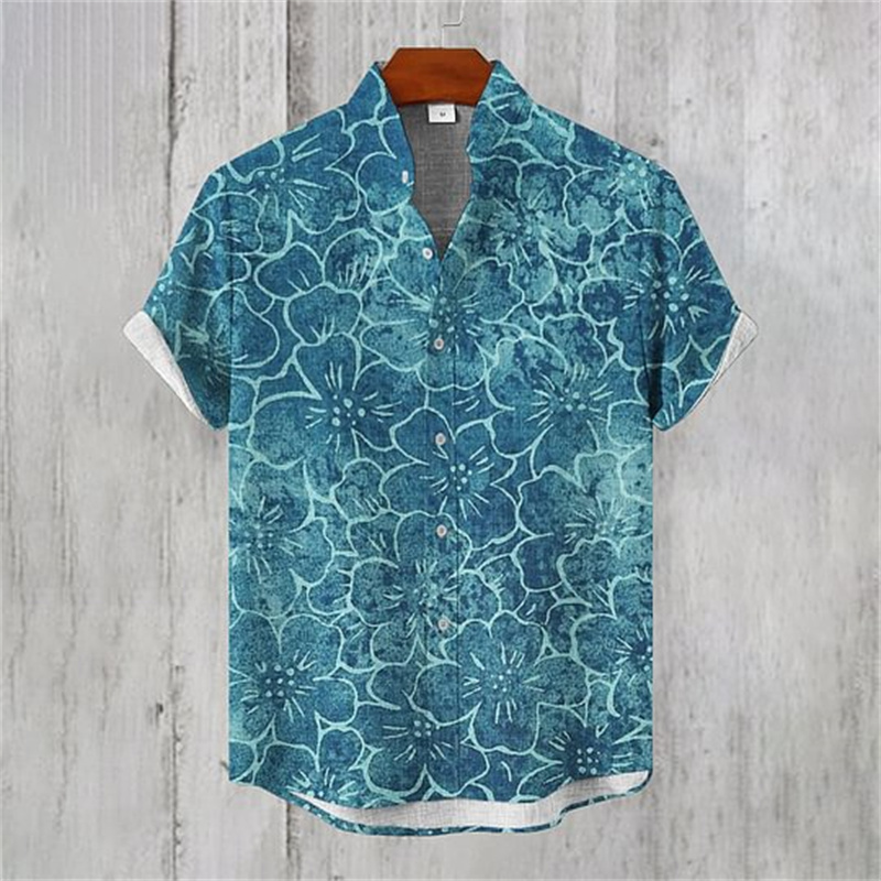Summer Men's Linen Floral Retr - Vintage Hawaiian Floral Shirt 评论和价格