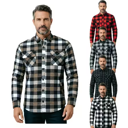 2026 Autumn and Winter Long Sl - Flannel Plaid Shirt Heavy Weight 评论和价格
