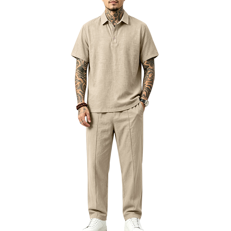 Men's 2 Piece Polo Set Short S - Mens Linen Shirt Long Sleeve 评论和价格